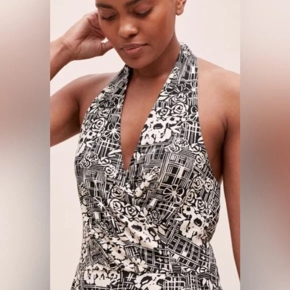 Anthropologie Giovanna Halter Jumpsuit Small black white neutral stretch floral - Picture 10 of 10